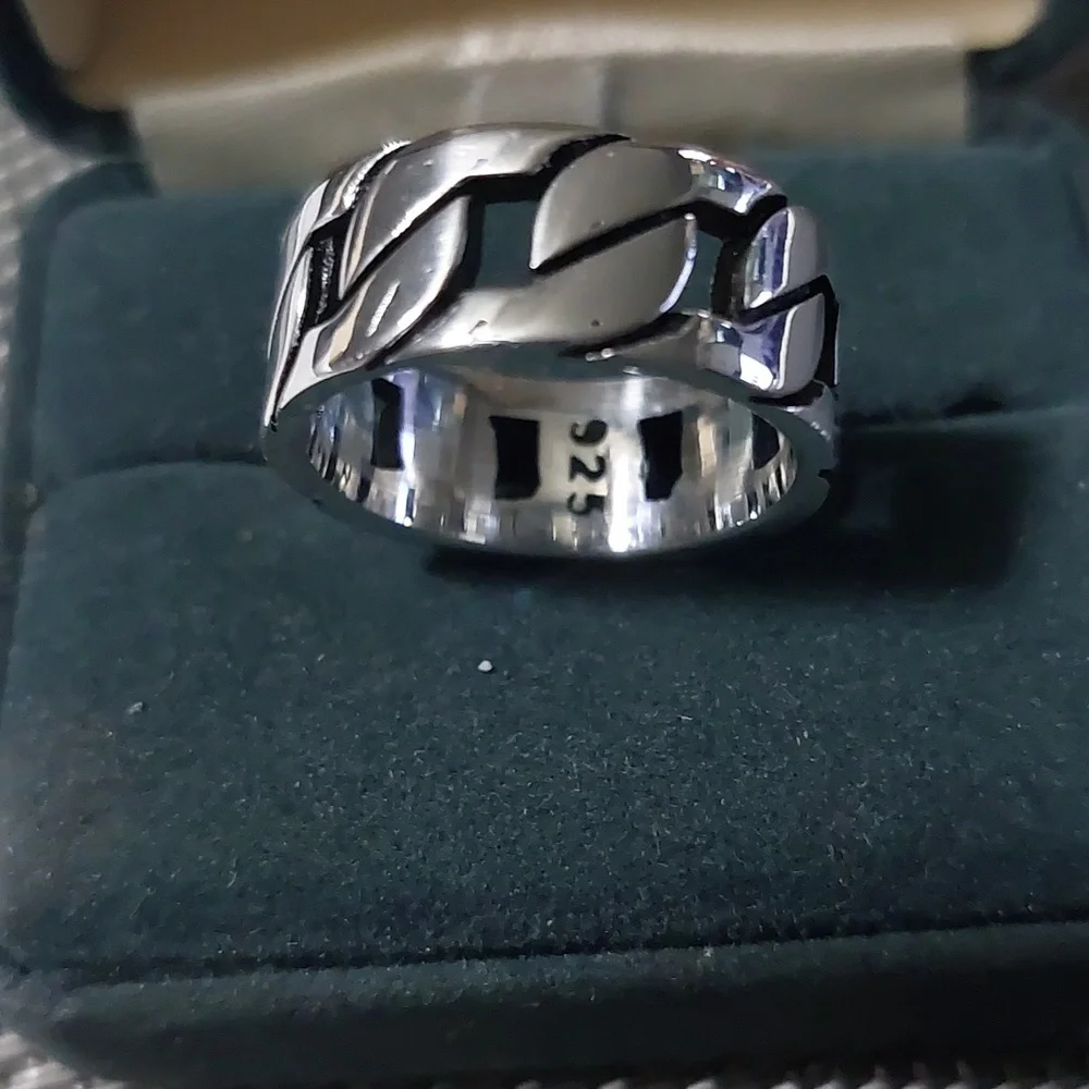 Sterling Silver Polished Cuban Link Band Ring Sz9